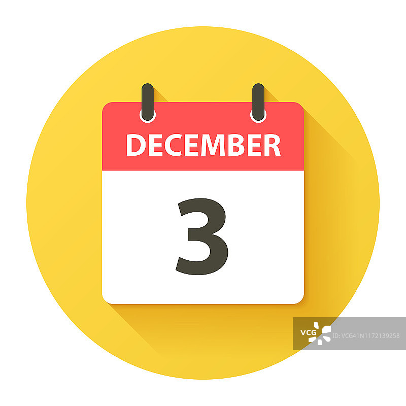 12月3日-圆形每日日历图标在平面设计风格图片素材
