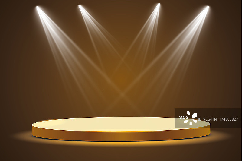 金色的讲台以聚光灯为黑暗的背景，第一名，名声和人气。矢量图图片素材
