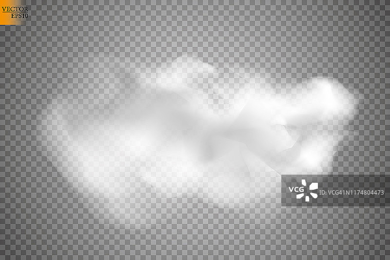雾或烟隔离透明特效。白色矢量云，雾或烟雾背景。矢量图图片素材