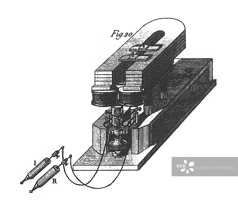 艾丁豪森的磁电机、电磁学现象和仪器雕刻古董插图，1851年出版图片素材