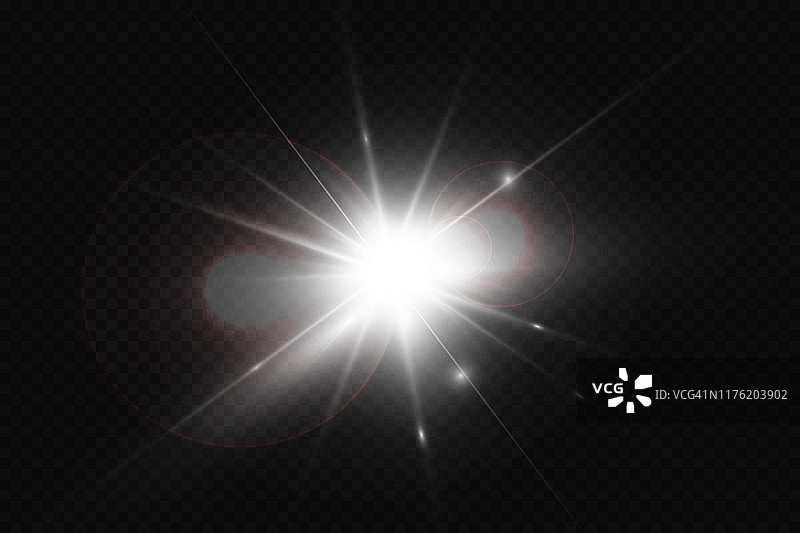 矢量透明阳光特殊镜头光晕光效果。阳光闪烁着光芒和聚光灯图片素材