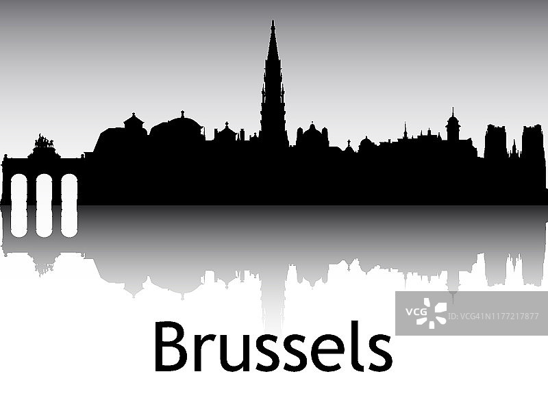 比利时布鲁塞尔全景轮廓天际线图片素材