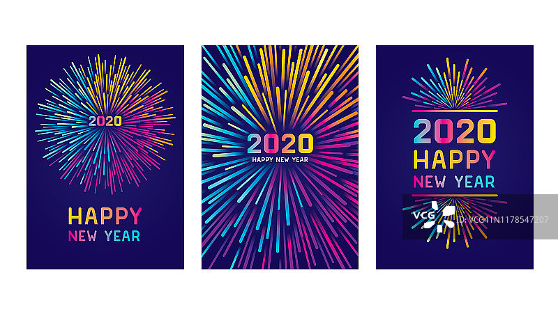 2020年新年快乐卡片套装图片素材