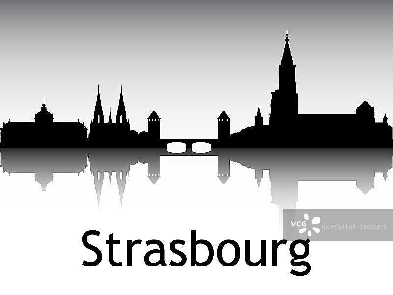 法国斯特拉斯堡全景轮廓天际线图片素材