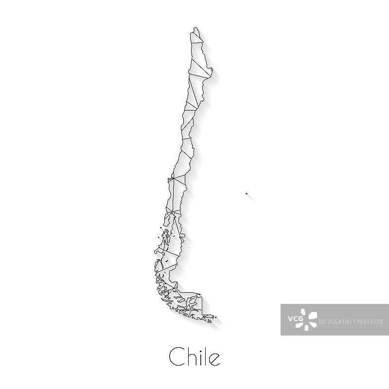 智利地图连接-白色背景上的网络网格图片素材