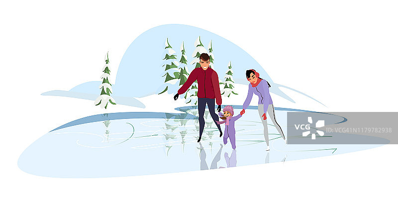 家庭滑冰平面矢量插图图片素材