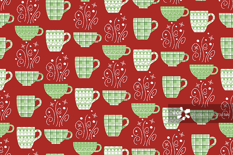 矢量圣诞图案与茶壶和茶杯。图片素材