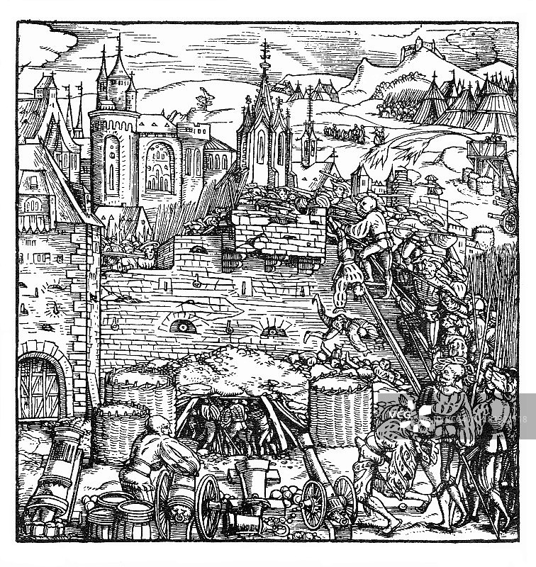 中世纪军队围攻城市16世纪图片素材