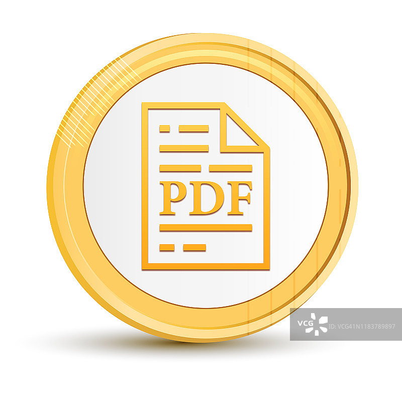PDF文件页图标黄金圆形按钮金币闪亮框架豪华概念抽象插图孤立在白色背景图片素材