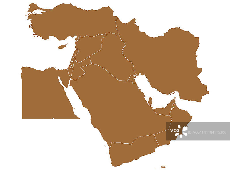 带国家边界的中东政治地图图片素材
