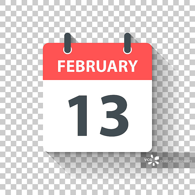 2月13日-每日日历图标在平面设计风格图片素材