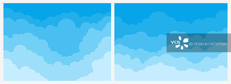 大的蓝色天空背景与云。矢量插图。孤立在白色背景上。图片素材