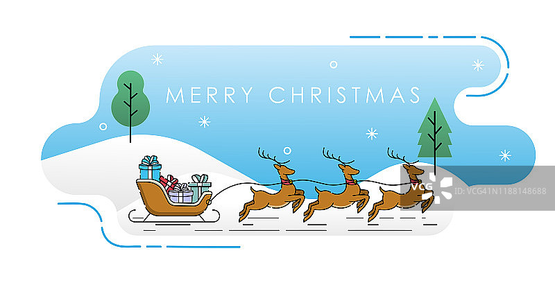 圣诞老人在雪橇上与鹿矢量插图图片素材
