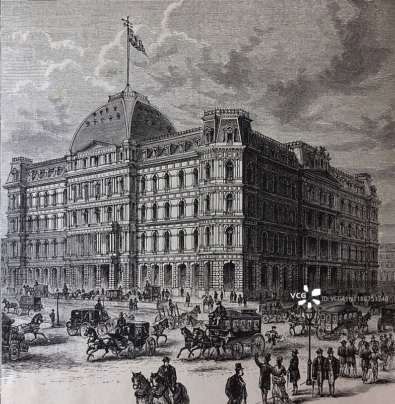 古董插图-纽约1881 -邮局和美国法院大楼图片素材