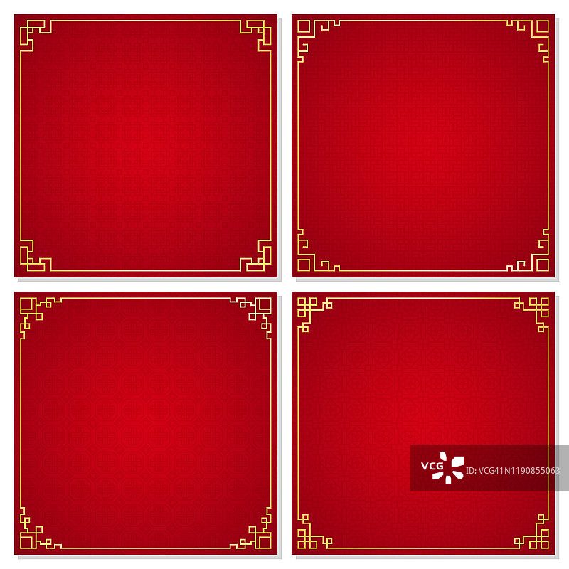一套东方中国边界装饰在红色背景，矢量插图图片素材