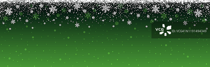 绿色的圣诞横幅上飘着雪花。圣诞快乐，新年祝福横幅。横向的新年背景，标题，海报，卡片，网站。矢量图图片素材