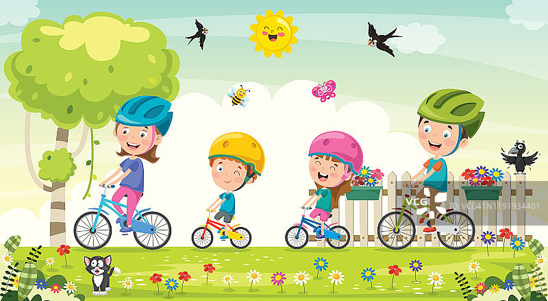 快乐家庭一起骑自行车图片素材