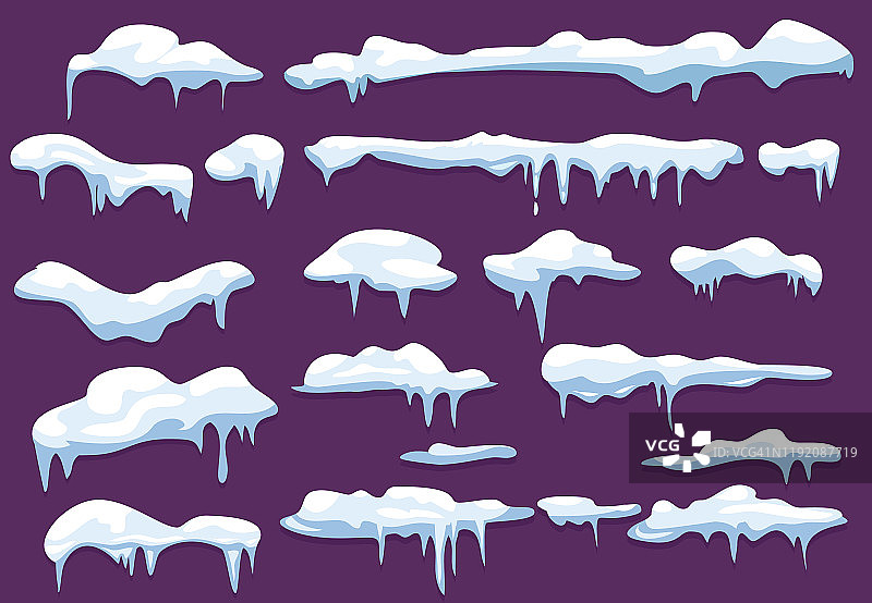 冬季山顶的积雪。天气装饰元素雪冰冻冰柱雪花矢量工具包图片素材