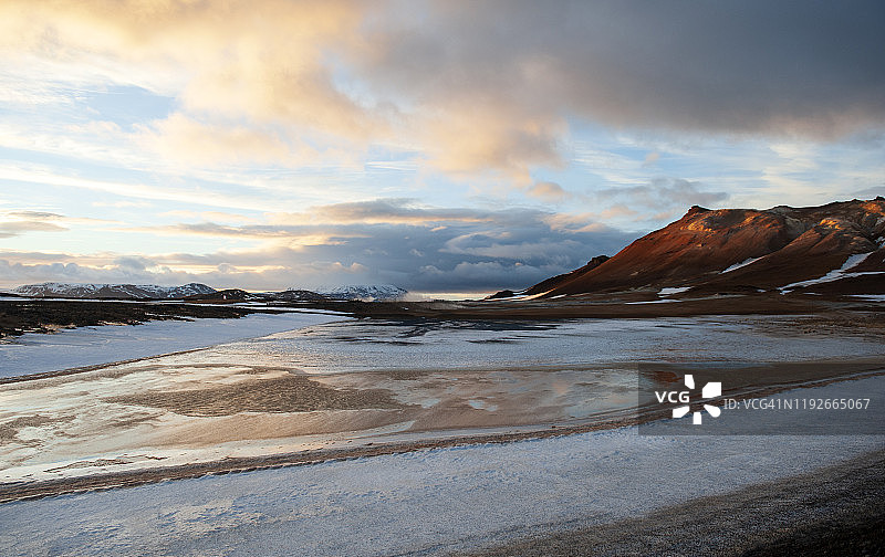 冰岛北部米凡特的赫弗里尔冬季景观图片素材