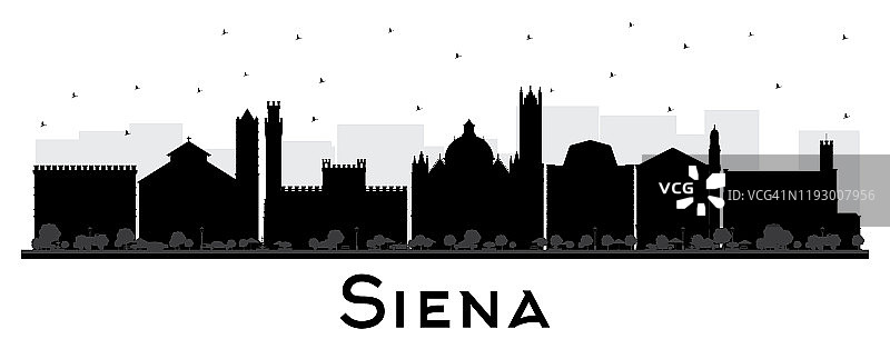 锡耶纳托斯卡纳意大利城市天际线剪影与黑色建筑孤立在白色。图片素材