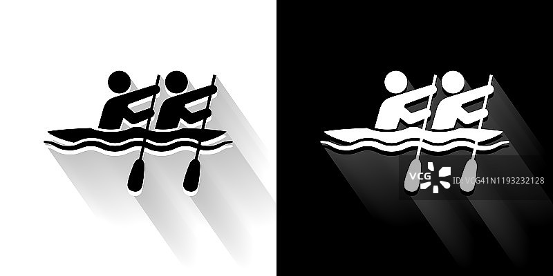划艇黑色和白色图标与长影子图片素材