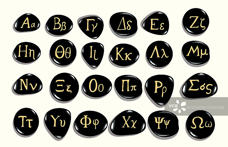 手绘希腊字母，黑色孤立在白色背景。图片素材