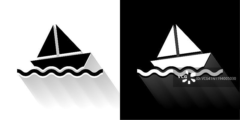 帆船黑色和白色与长影子的图标图片素材