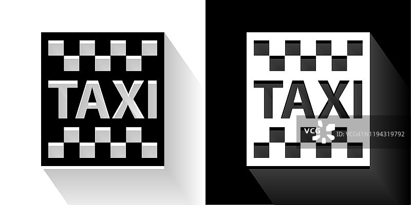 出租车标志黑色和白色与长影子图标图片素材