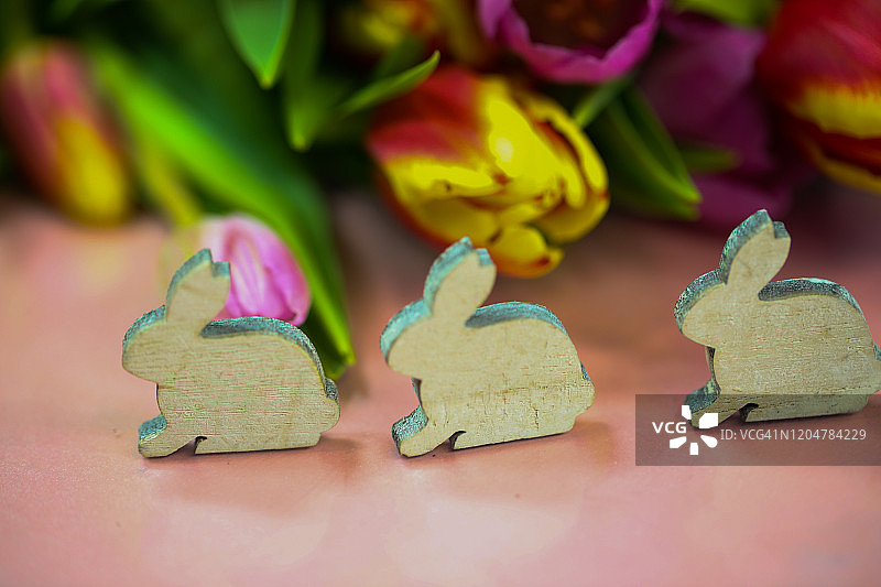 复活节兔子和郁金香，背景图片素材
