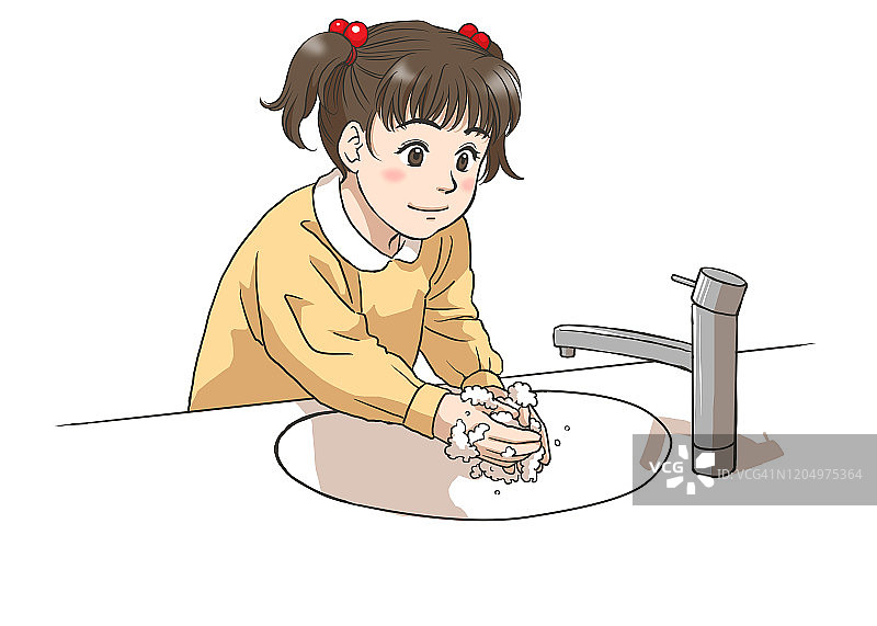 一个小女孩正在洗手图片素材