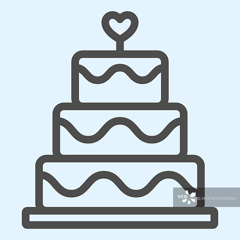 蛋糕行图标。心形的节日庆祝糖果。婚礼资产矢量设计概念，白色背景上的轮廓风格象形图，用于web和应用程序。Eps 10。图片素材