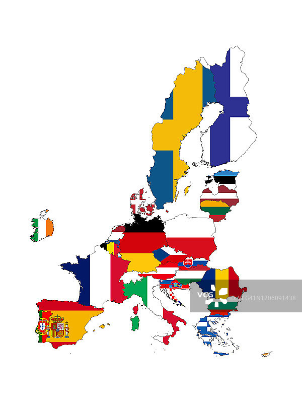 欧盟国家地图，白色背景国旗图片素材