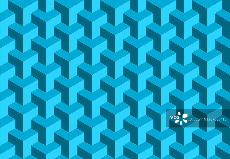 蓝色几何无缝立方体图案。等距形状抽象背景。3 d壁纸,背景。图片素材