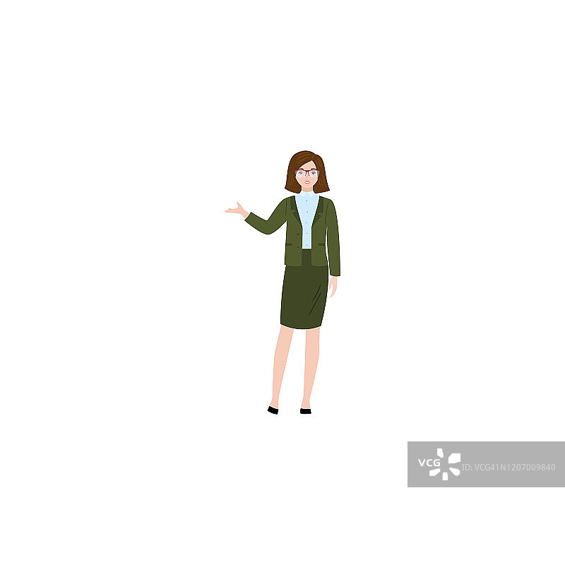 女人站在一个姿势。栅格插图孤立的白色背景图片素材