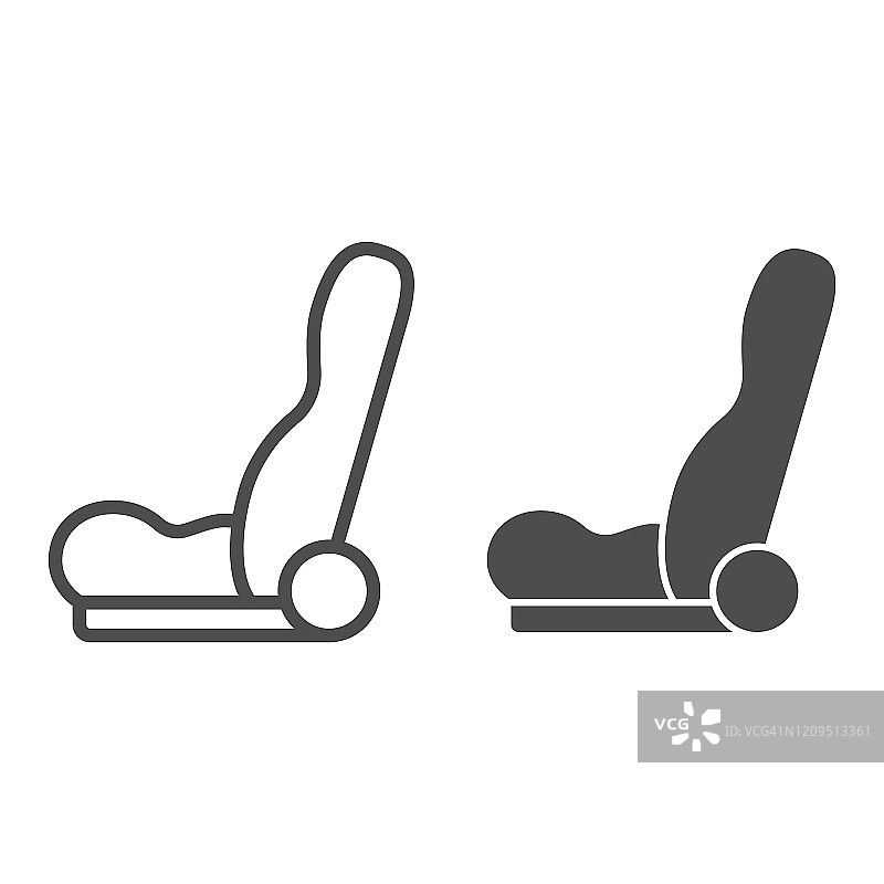 汽车座椅线和字形图标。汽车座椅矢量插图孤立在白色。汽车零件轮廓风格设计，为网页和应用设计。Eps 10。图片素材