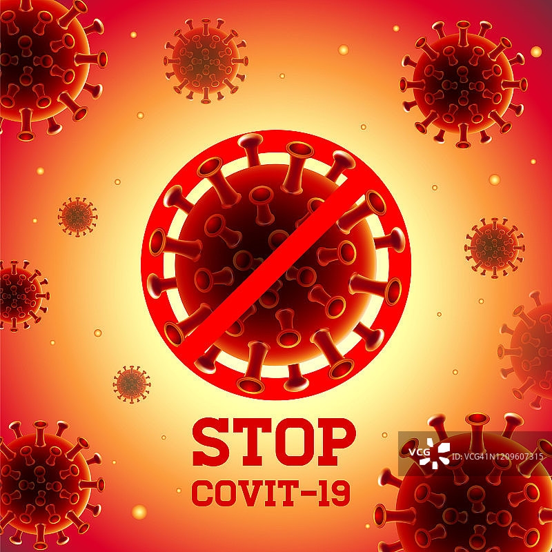 遏制covid -19病毒，危险，媒介插图。图片素材