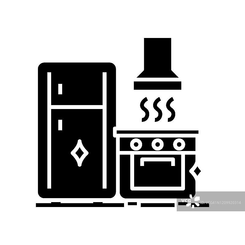 厨房清洁黑色图标，概念插图，矢量平面符号，象形符号图片素材