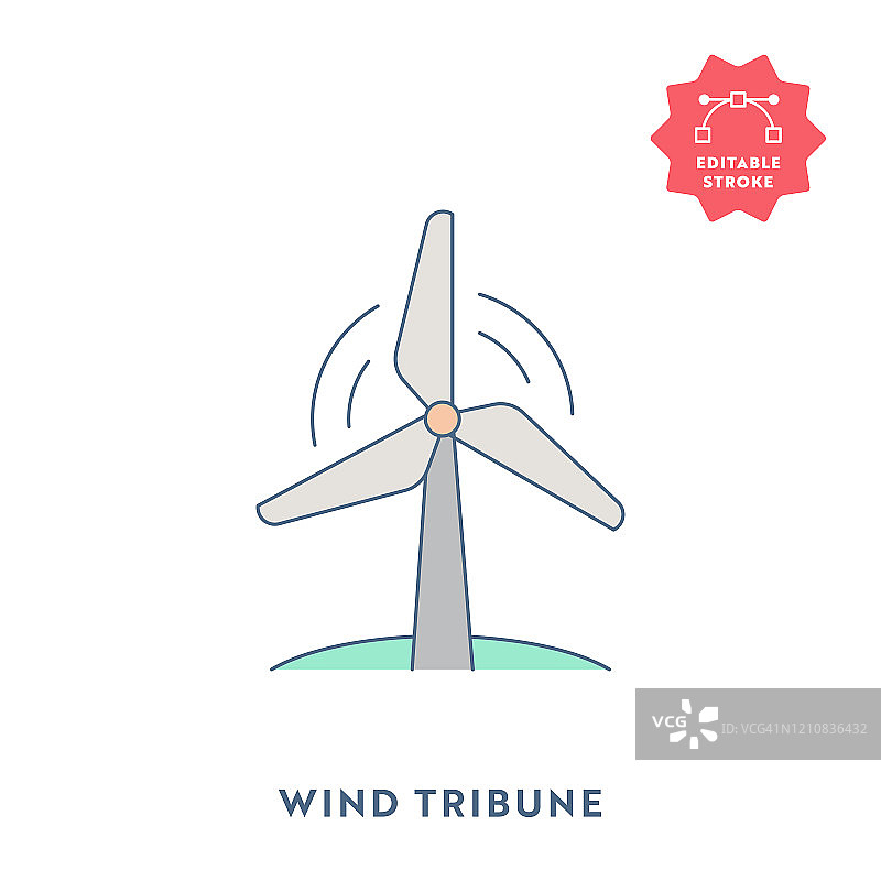 风力涡轮机平面图标与可编辑的描边和像素完美。图片素材