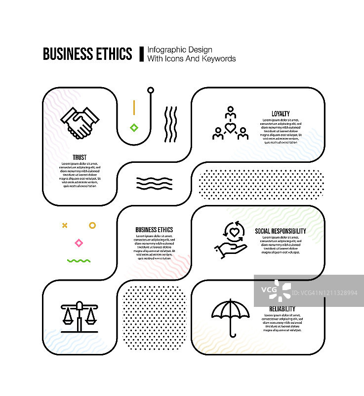 信息图设计模板与商业道德的关键字和图标图片素材