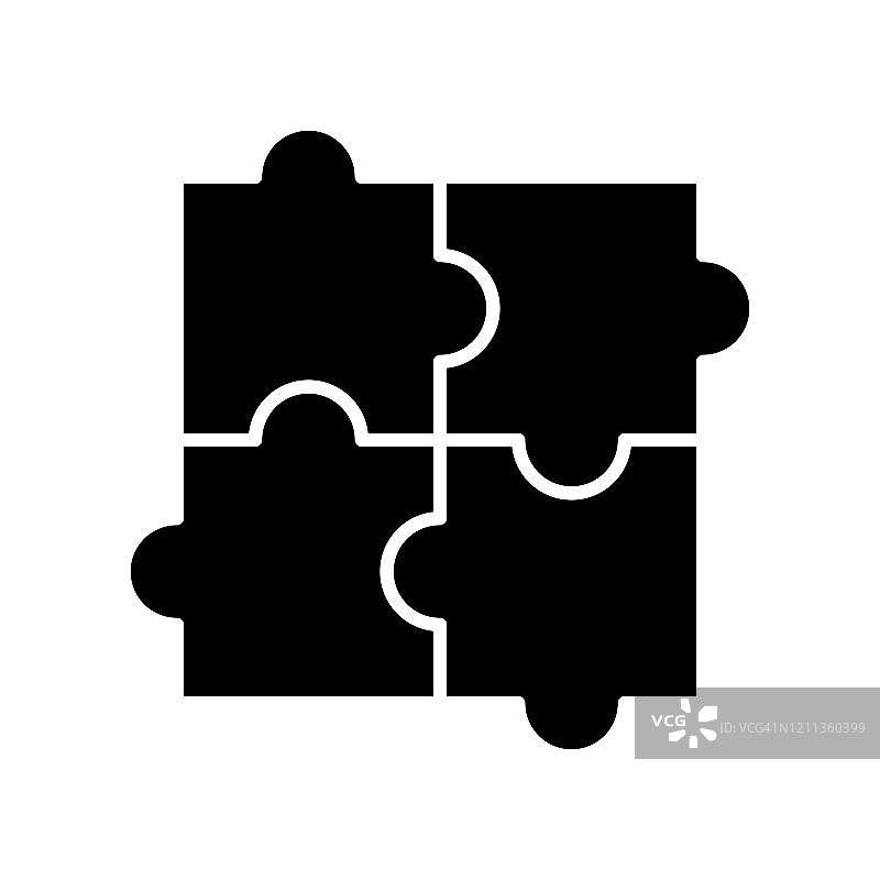 团队符号拼图黑色图标，概念插图，矢量平面符号，象形符号图片素材