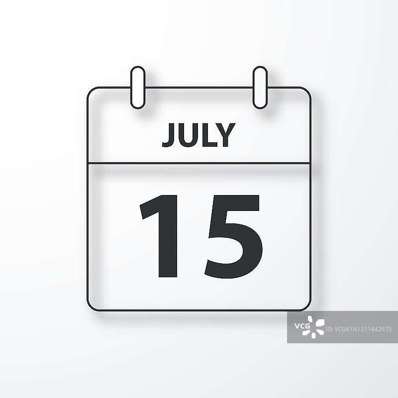 7月15日-每日日历-黑色的轮廓与阴影在白色的背景图片素材