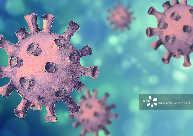 病毒的背景。手绘三维模拟新型冠状病毒细胞图片素材