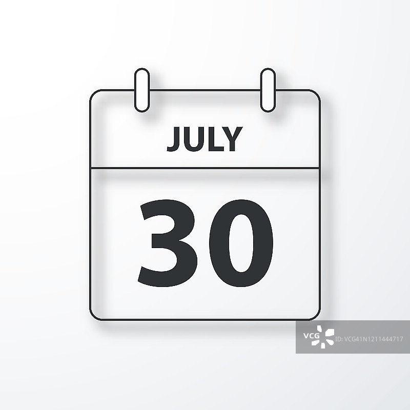 7月30日-每日日历-黑色轮廓与阴影在白色的背景图片素材