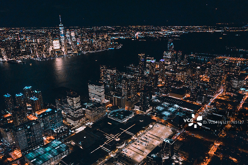 泽西城夜景从新泽西，美国图片素材