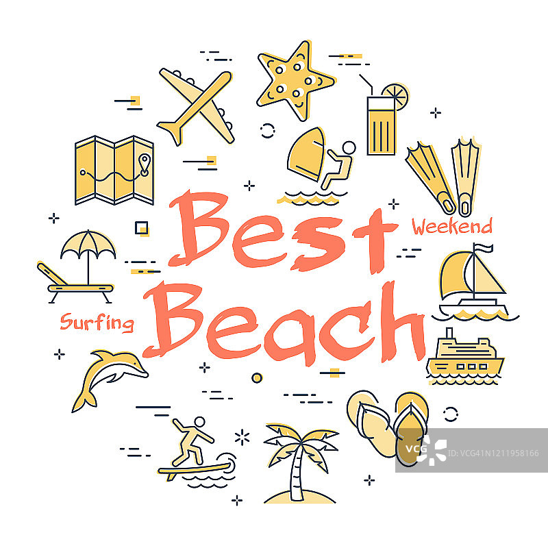 多彩的图标在夏季最好的海滩主题图片素材