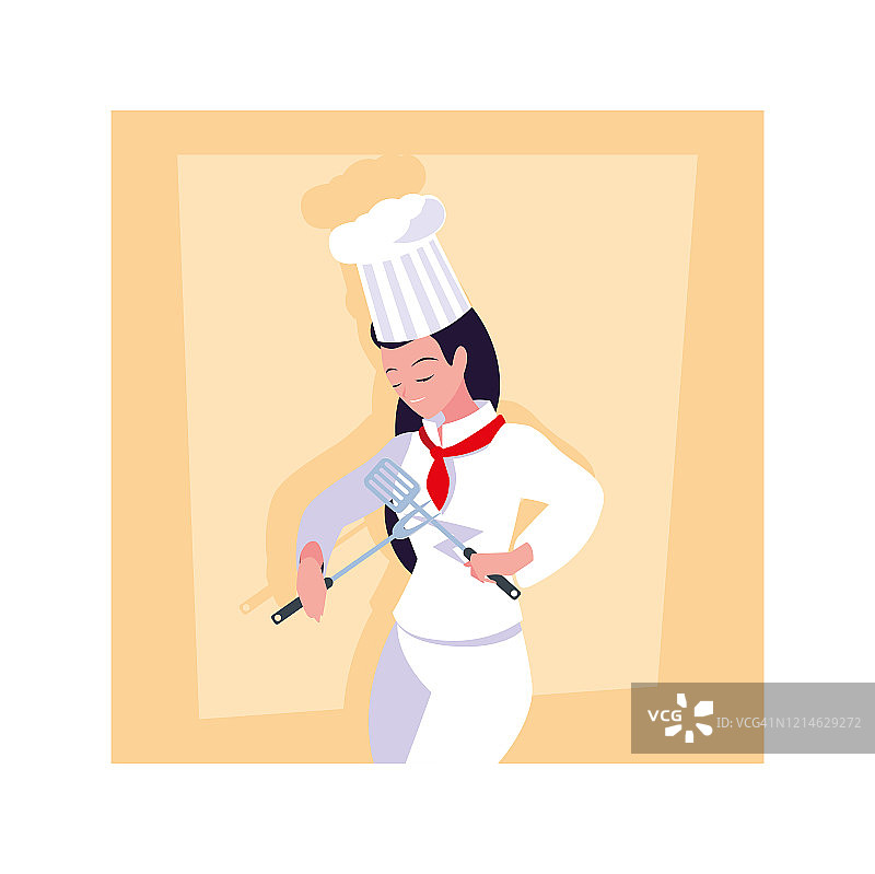 做饭的女人，穿白色制服的厨师图片素材