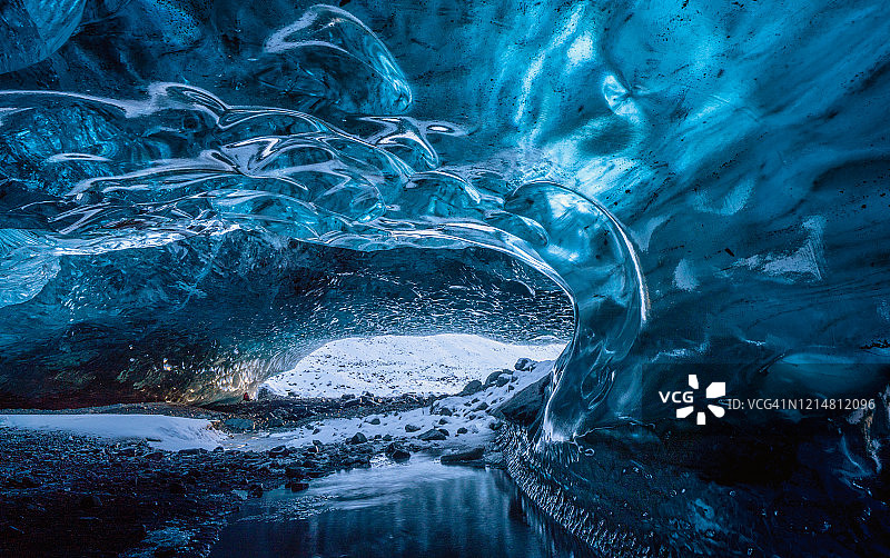 Vatnajokull冰川附近的冰洞，冰岛。图片素材