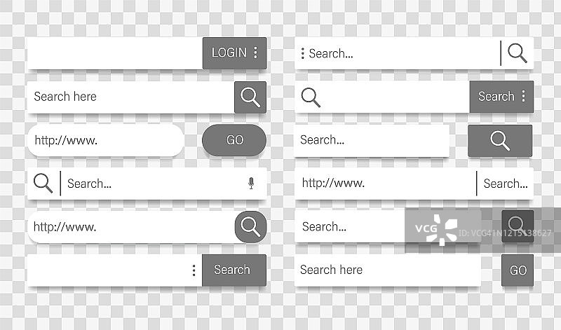 搜索栏模板在一个透明的背景设计和网站。地址搜索和导航栏图标。用户界面搜索。图片素材