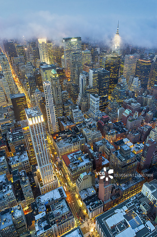 纽约。曼哈顿。黄昏鸟瞰图图片素材
