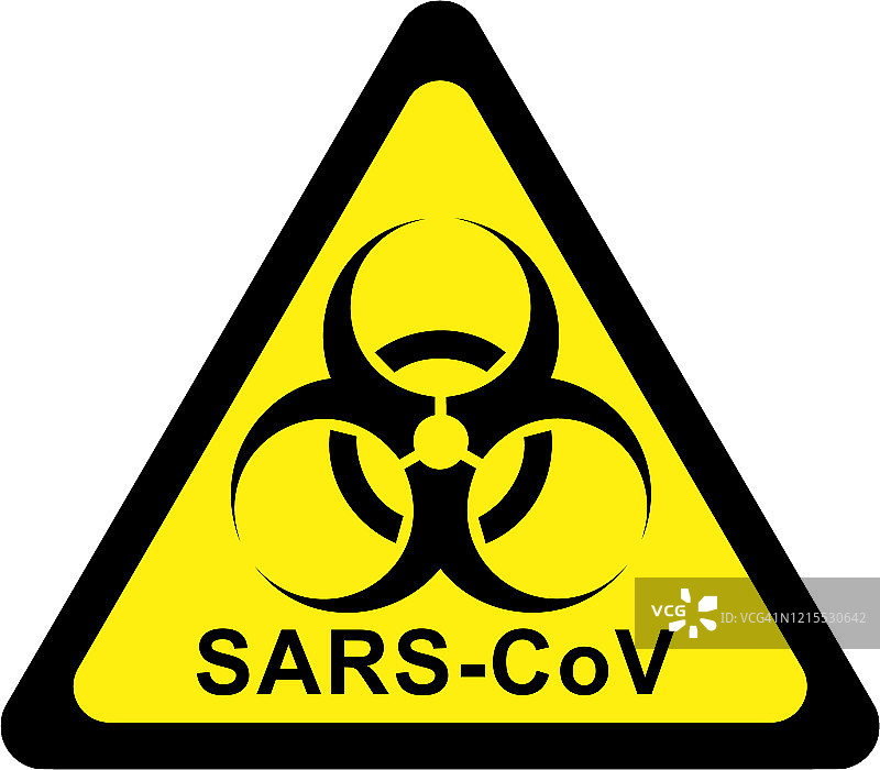 带有生物危害标志和sars冠状病毒文字的警告标志图片素材